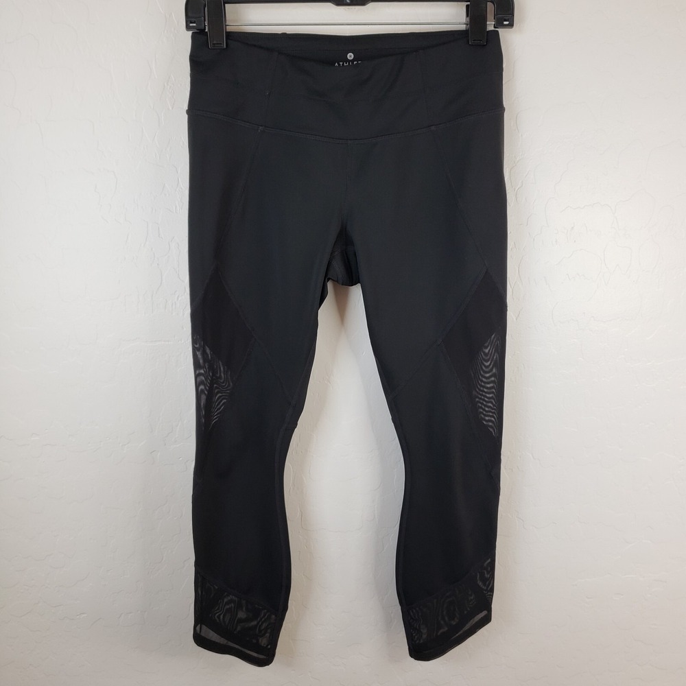 Athleta Leggings Women's Small‎  Yoga Pants Cropped Capri Black Mesh Leg Accent